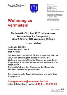 Foto des Plakates zur Wohnungssuche ab dem 01. Oktober 2025.