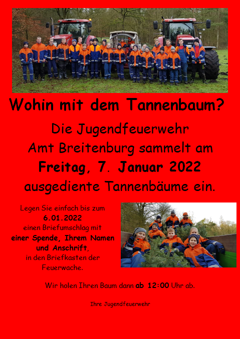 Plakat Abholaktion Tannenbaum der Jugendfeuerwehr Breitenburg